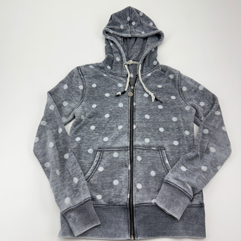 Roxy Women Grey Polka Dot Zip Up Hoodie Sweatshirt ARJFT03009 Size Small